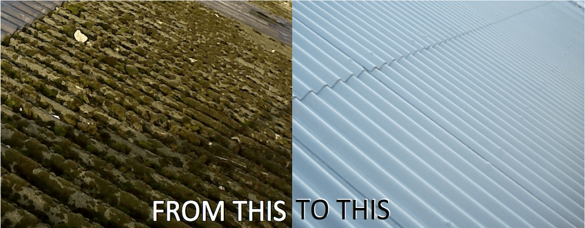 Before and after asbestos roof cleaning.